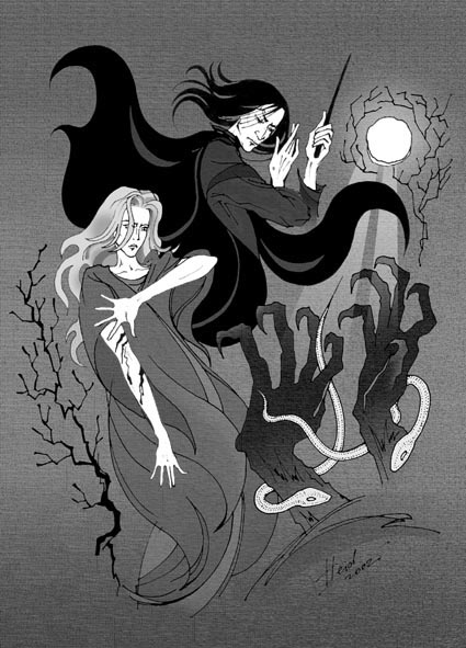 Fleur Delacour, S.Snape and Remus Lupin as a wolf